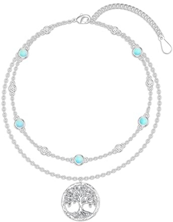 Bracelet de cheville arbre de vie pour femme en argent sterling 925 avec pierre de lune et arbre de vie - Bracelet de cheville en pierre de lune - Bijoux de plage - Cadeau pour maman et femme