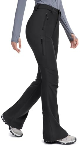 Moosehill Damen-Wanderhose-Thermohose-Wasserdicht-Skihose-Softshellhose Schneehose Gefüttert Winddicht Fleece Warm Falre Outdoor Snowboard Fahrrad Arbeit Trekking Winter Cargohose(Schwarz|44|79cm)
