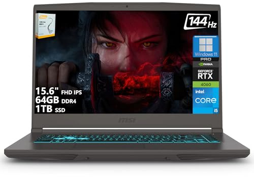 msi Thin 15 Gaming Laptop | 15.6 FHD IPS 144Hz | Intel 8-core i5-13420H (>i7-12650H) | 64GB DDR4 1TB SSD | NVIDIA GeForce RTX 4060 | Backlit Type-C Wi-Fi 6E Win11 Pro w/DLCA Accessory