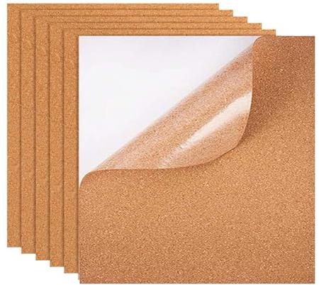 Dwitkul Lot de 6 Feuilles de Liège Autocollantes 30x30cm Tableau D'affichage en Liège de 3 mm D'épaisseur Tableau en Liège Isolant Rectangulaire pour Decoration Murale Bricolage Artisanat DIY