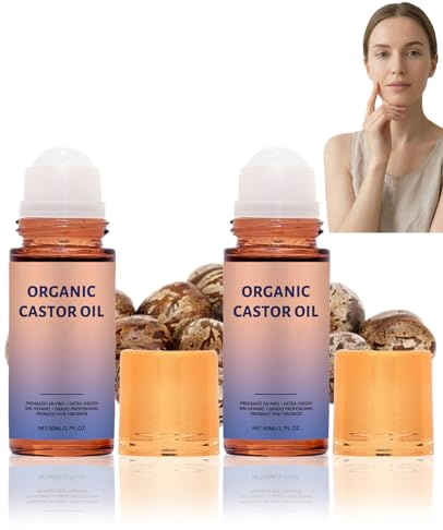 FunnAura 2Pcs Organic Castor Oil, 50ml Castor Oil Glass Roller Ball On Deep Hydration for Belly Face Body