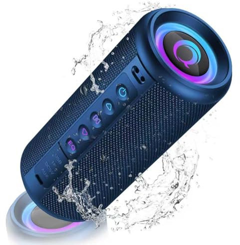 dotn Portable Bluetooth Speaker, Bluetooth 5.4 Speaker,20W Dual Speaker with LED Display, Deep Bass, 20H Playtime, Colorful RGB Lights, IP7 Waterproof, TWS pairing for Outdoor/Home/Party/Travel, Blue