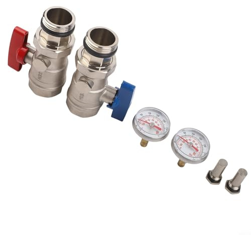 HpLive Kugelhahn Set Mit Integriertem Thermometer Aus Messing Für Heizsysteme, Kompatibel Mit Heizkreisverteiler Und Fußbodenheizung, 2 Stück Rot/blau, Selbstabdichtend, 1 zoll kugelhahn, kugelhahn