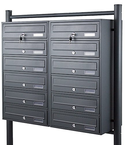 BITUXX® Stand-Briefkastenanlage Postkasten Letterbox Mailbox Doppelt mit 12 Fächer Dunkelgrau Anthrazit
