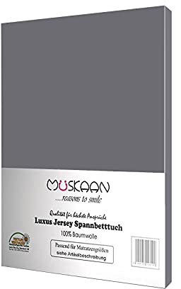 Müskaan Spannbettlaken 140x200 cm – 160x200 cm | 100% Baumwolle Jersey Bettlaken – Weiches Spannbetttuch für Matratzen bis 22 cm Höhe – Anthrazit