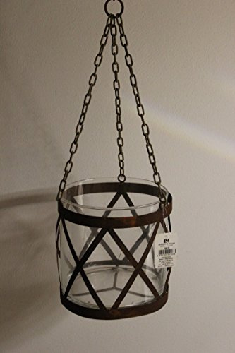 deetjen & meyer Windlicht zum Hängen, Glas im rostigem Metallkorb, H 20,5 cm, Durchm. 21 cm