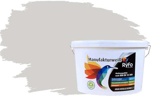 RyFo Colors Bunte Wandfarbe Manufakturweiß Seidengrau 10l - weitere Grau Farbtöne und Größen erhältlich, Deckkraft Klasse 1, Nassabrieb Klasse 1