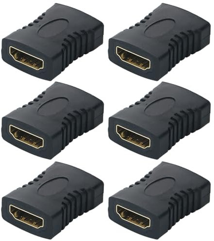 GTIWUNG 6 Pezzi Accoppiatore HDTV, HDTV Femmina a Femmina Adattatore per Estendere la Lunghezza del Cavo HDTV, Adattatore HDTV a HDTV Placcato in Oro, Nero