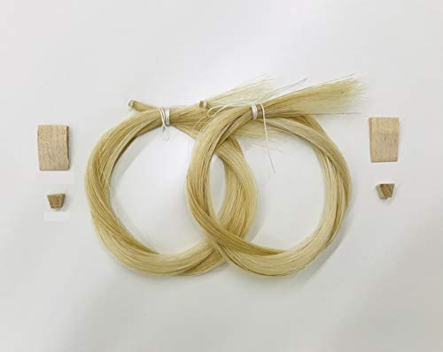 MI&VI Premium mongolisches Rosshaar für Violine, Viola Bogen – ungebleicht, weiß, 74,9 cm (2 Stränge, vorbereitet, inklusive Stecker und Keil ) (2 Stänge)