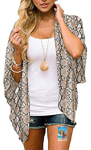 YULOONG Damenmode Bademode Vertuschung Chiffon Blumendruck Kimono Lose Schal Strickjacke Sommer Bluse Bademode Capes, Schlangenmuster, M