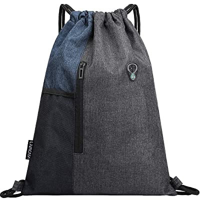 LIVACASA Mochilas de Cuerdas Mujer Hombre Toma USB para Auriculares con Bolsillos Mallas para Botellas Tela Oxford Bolsa de Cuerdas Mochilas Impermeables Yoga Gimnasio Deportes Azul Oscuro 43 * 33cm