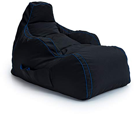 Game Over Videospiel Sitzsack Liegestuhl | Wohnzimmer | Seitentaschen für Controller | Headset-Halter | Hergestellt in Großbritannien | Ergonomisches Design für Entspannte Spieler (Cerulean Blitz)