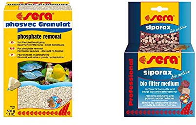 Sera Phosvec Granulat 500 g & siporax Bio Active 210g (für 400l) die Neue Art der Wasseraufbereitung, reduziert Schon nach 24h Nitrit, Nitrat und ist EIN selbst reinigendes Hochleistungsfiltermedium