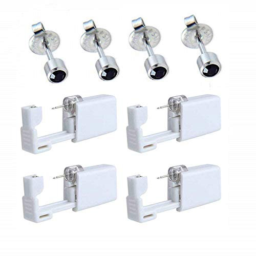 Kuesn 4 Pack Ear Piercing Gun Disposable Self Mixed Colours Kit Safety No Pain Ear Piercing Gun Kit with Stud (Black)