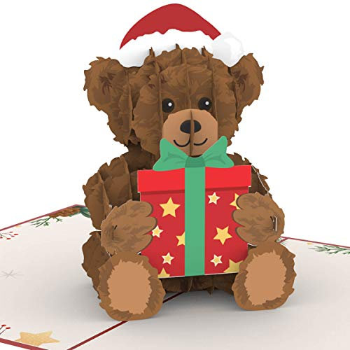 papercrush® Pop-Up Karte Weihnachten Teddybär - Süße 3D Weihnachtskarte mit Teddy für Frau, Freundin oder Mama - Handgemachte Popup Weihnachtsgrußkarte für Frauen, Geldgeschenk für Kinder