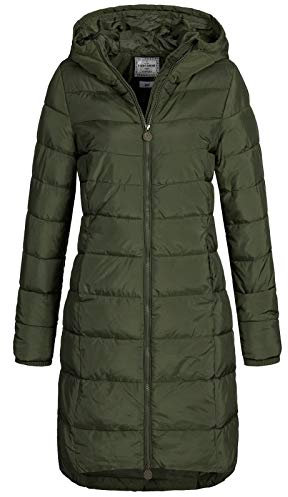 Eight 2 Nine Damen Steppmantel LETN-039 Lange Stepp-Jacke mit Kapuze forest night L
