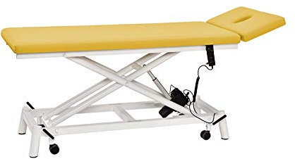 Behandlungsliege pader.eco Fresh 2.0, Breite 68cm, elektrisch höhenverstellbar mit Handschalter, Gestell weiß, Radachshebesystem, Nasenschlitzeinsatz (05 - Mais)