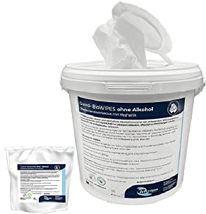 Blanc HYGIENIC Desinfektionsmitteltücher im Eimer – 700 gebrauchsfertige Desinfektionstücher für Oberflächen, Desinfektion alkoholfrei, Set mit 1x Eimer & 5x Rollen mit je 140 Tüchern