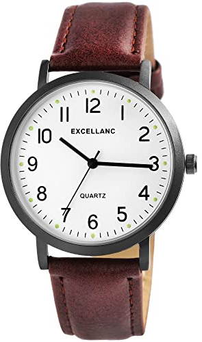 Excellanc Herren-Uhr Kunstleder Armband Dornschließe Analog Quarz 2900210 (braun)