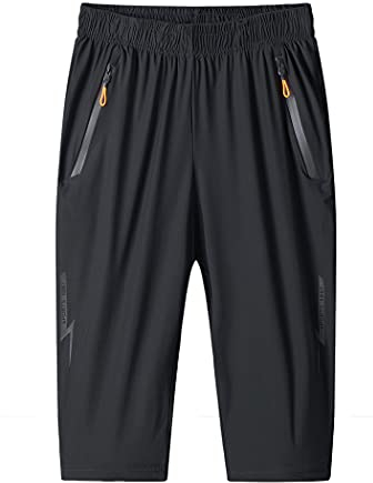 MakingDa Herren-Shorts, 3/4-Jogger, Caprihose, lässig, Sport, Sommer, lockerer Reißverschluss, Fitnessstudio, Laufen, Trainingshose, elastische Taille, unterhalb des Knies, kurze Hose mit
