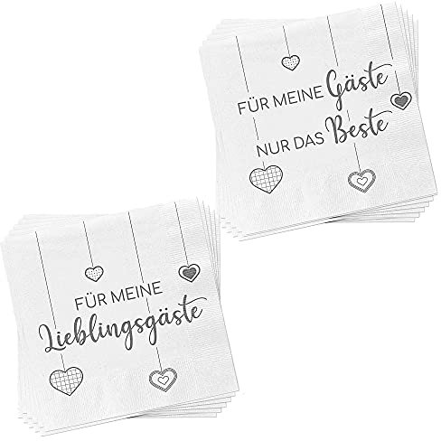 Servietten 40er Set │ 2 Motive Sprüche Gäste │3lagige Papierserviette 33x33cm │stoffähnlich Tuch Partyzubehör (40er Set Serviette Gäste)