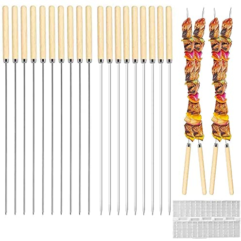 Brochetas de Barbacoa, 20 Piezas Brochetas de Acero Inoxidable para Barbacoa, Pinchos Asar Barbacoa, Brochetas Kebab, con Dispositivo Quick Meat String, para Family Barbacoas al Aire Libre