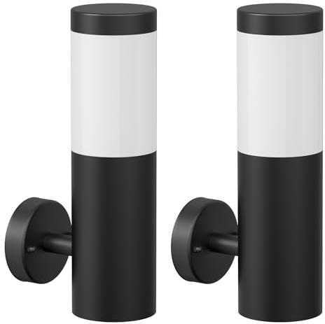 ledscom.de 2 Stück Wandleuchte PORU für außen, IP44, Edelstahl, schwarz matt, rund, 1x E27 max. 40W