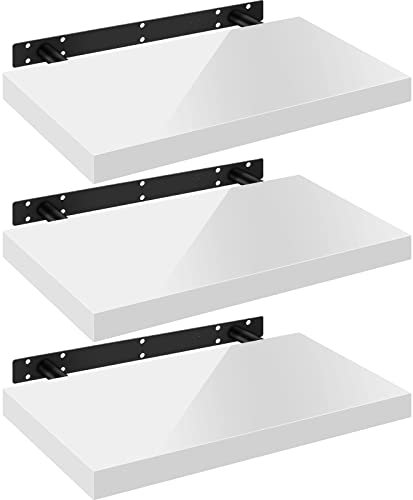 WOLTU Étagères Murales,Tablette Murale de Lot de 3, Étagère Flottante, Étagère à Livres, CD DVD, Panneau de Bois, 60x22,9x3,8cm, Blanc, RG9478ws-3
