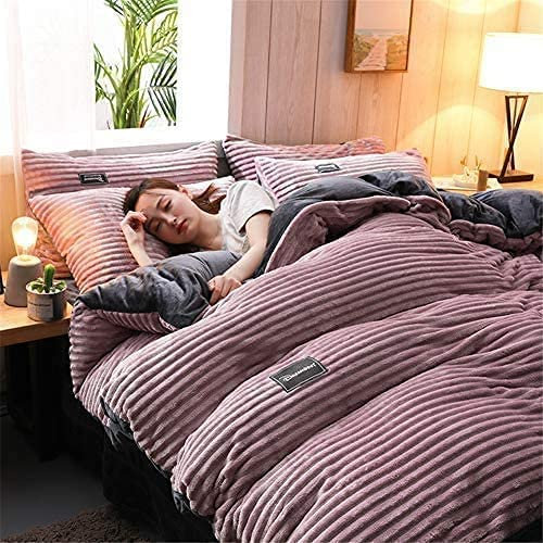 WFBZ Einfarbig Kristall Samt Flanell Fleece Doppel Samt Bettbezug Herbst und Winter Bettwäsche 2 Stück, A4, 135x200+50x75x1