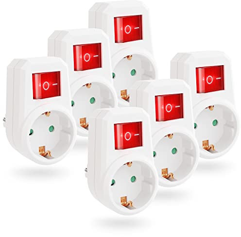 greate 6x Schaltbare Steckdose mit Schalter 1fach - Schuko Steckdosenschalter 2 polig, Zwischenstecker mit Schalter, Stecker mit Schalter, Steckdosen mit Ausschalter, Steckdosenadapter mit Schalter