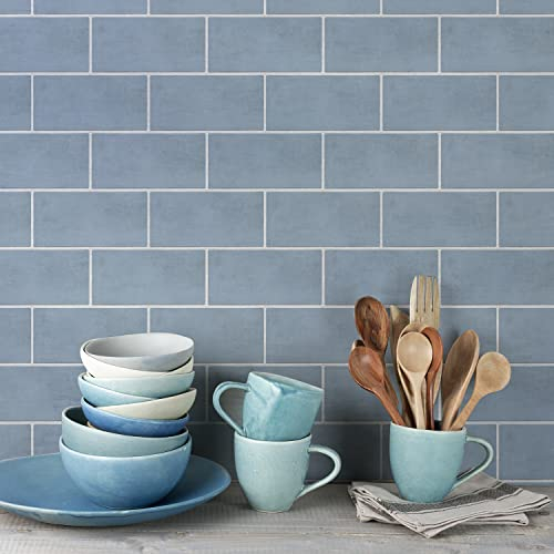 Alwayspon Vinyl-Fliesen-Aufkleber, selbstklebende Rückseite, Fliesenaufkleber für Küche und Badezimmer, selbstklebend, abziehen und aufkleben, PVC-Bodenaufkleber, DIY, Pastellblau, 30x15cmx 12pcs