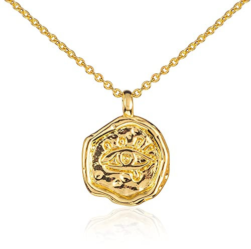 ZAVANA Böser Blick Vergoldete Halskette, Halskette mit Kette und Evil Eye unregelmäßiger scheibenförmiger Anhänger. Zierliche Nazar Halsketten für Damen und Mädchen. Hochwertiger Modeschmuck für Sie