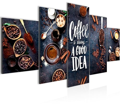 Runa Art - Bilder Küche Kaffee 200 x 100 cm 5 Teilig XXL Wanddekoration Design Grau Braun 041851a