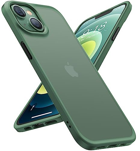 TORRAS iPhone 14 Case, 13 Case, 12FT Military Drop Protective, DIY 3 Color Buttons, Matte Translucent Hard Back Silicone Bumper Case for iPhone 14/13 Phone Cover Alpine Green