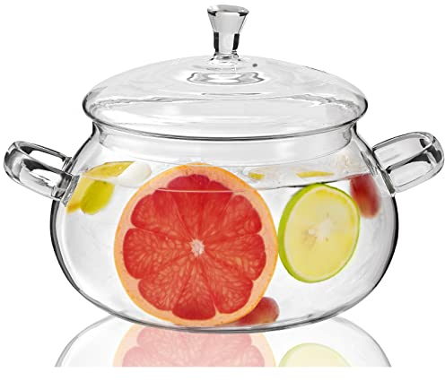 XJLVSV 2450ML/83oz Glass Clear Saucepan with Lid,Best Handmade Easy Clean Heat Resistant Glass Cooking Pot for Noodles, Soup, Cereals, Fruits