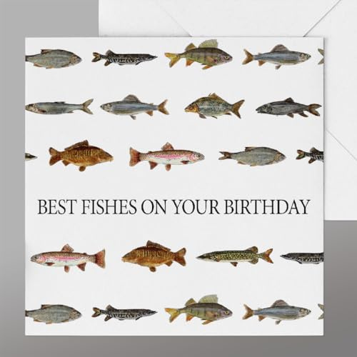 Presenting Perfection Angel-Geburtstagskarte, lustige Angler-Karte für jeden Angel-Geburtstag, alle Fische referenziert auf der Rückseite
