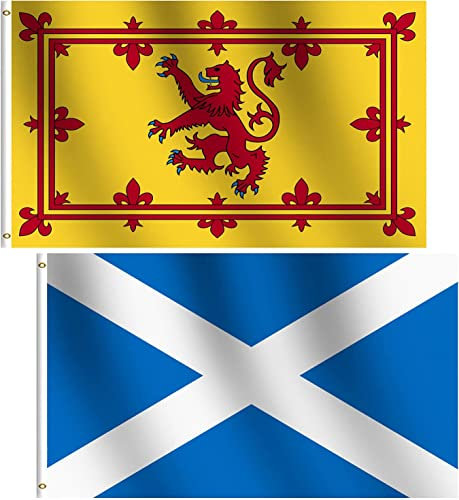 Omnisexual Schottland Rampant Löwenflaggen + schottische königliche Standard-Flagge St. Andrews, 90x150 cm, Union Jack-Dekor, doppelt genähtes Banner mit Ösen, Poster-Wandteppich