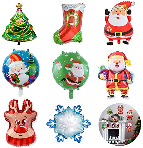 Weihnachten Luftballons, 8 Stück Weihnachten Folienballon, Weihnachten Ballon Dekoration Kit Weihnachtsmann Weihnachtsbaum Elch Schneeflocken Weihnachtsrohr für Weihnachten Partydekoration