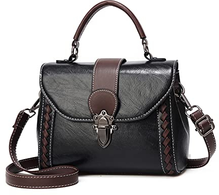 NICOLE & DORIS Handtasche Damen Klein Umhängetasche Retro Schultertaschen PU Leder Henkeltasche Top Griff Taschen Satchel Handtasche Crossbody Messenger Bag Schwarz