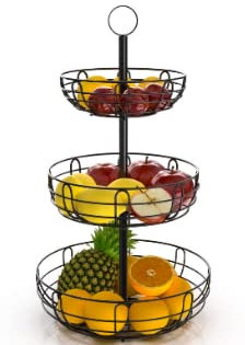 Bomclap 3 Stöckig Obstkorb für Platzersparnis,Obst Etagere Tehend Moderne Obstschalen, Metall Obstkörbe für Obst, Kuchen, Süßigkeiten,Gemüse (3 Stöckig Obstkorb)