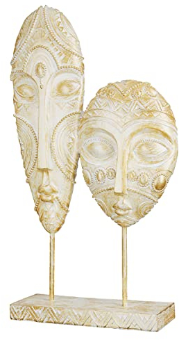 GILDE Deko SkulpturKopf Köpfe Masken - zum Stellen - Farbe/weiß/Gold, mit Verzierungen - Höhe 3 cm