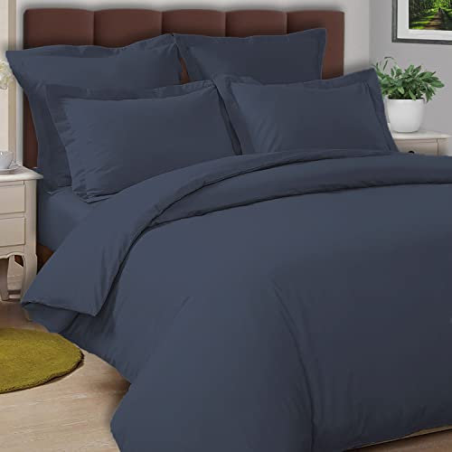 Pizuna Cotton Percale Duvet Cover Double Size Dark Blue, 100% Long Staple Combed Cotton Thick Duvet Cover 200x200cm, Sateen Weave Quilt Cover with Button Closure