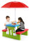 GIANTEX Kindersitzgruppe mit Sonnenschirm, Kinder Sitzgarnitur Gartengarnitur 1 Tisch & 2 Bänke, Kindermöbel Gartenmöbel Set bunt, Picknick Set aus Kunststoff, Sitzgruppe für Camping (Grün + Rot)