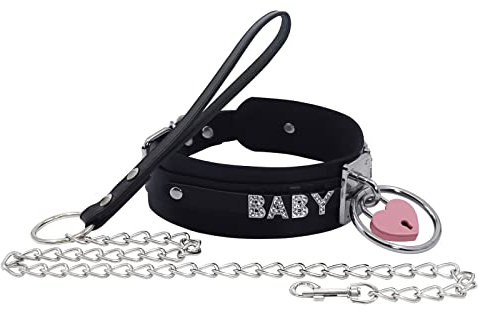 paloli Black Heart Padlock O-ring Choker Necklace for Women, Punk Gothic Letter Leather Collar Pink padlock Cosplay Jewelries