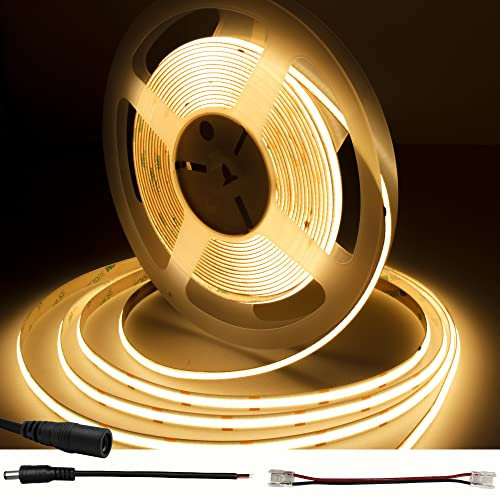TTWAY COB LED Streifen 10M, 2700K Warmweiß LED Strip Lights mit 384LEDs/M, CRI 93+, DC24V, 8mm Cob Verbinder, gleichmäßiges Licht, LED Streifen für Schlafzimmerdekoration (Netzteil Nicht Enthalten)