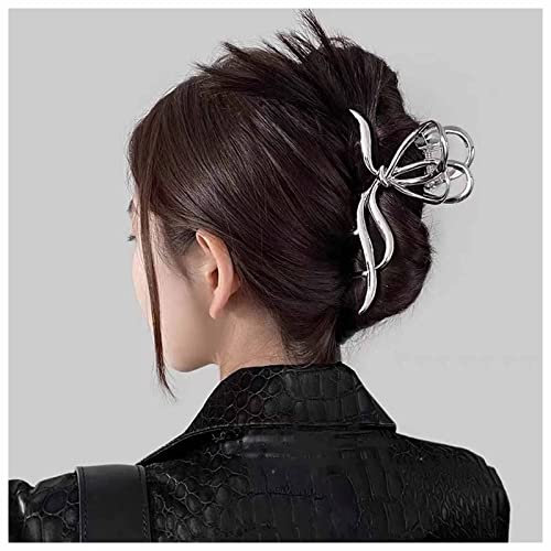 Yheakne Vintage Metal Pelo Garra Clip De Aleación De Pelo Garras Clip De Plata Grandes Clips De Sujeción Del Cabello Pinza Minimalista MandíbulaPara El Cabello Para Las Mujeres Y Las Niñas (plata D)