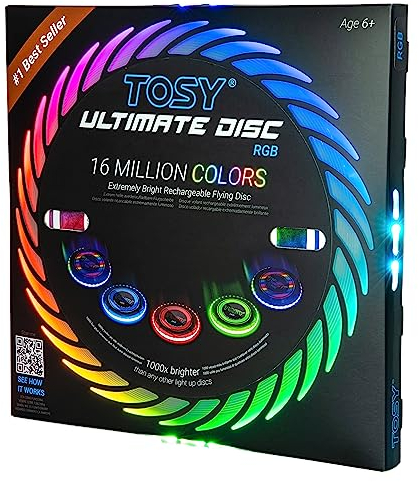 TOSY Flying Disc – 16 Millionen RGB-Farben, Hell, Smart-Modi, automatisches Aufleuchten, wiederaufladbar, Geburtstags, Ostern, Männer/Jungen/Kinder, 175g Frisbee