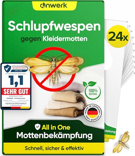anwerk® Schlupfwespen gegen Kleidermotten - 24 Karten (4 Karten à 6 Lieferungen) - Effektiv Kleider Motten bekämpfen - Alternative zur Mottenfalle, Mottenspray, Pheromonfalle