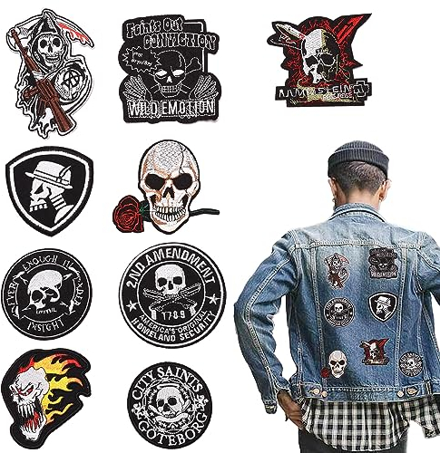 duoyif Flicken Zum Aufbügeln Totenköpfe Patches Zum Aufnäher Bestickte Aufnäher Diy Bügelflicken Totenkopf Bügelbilder Für Aufnähen Schädel Patches Zum Aufnäher Kleidung Jeans Rucksäcke 9Pcs (A)
