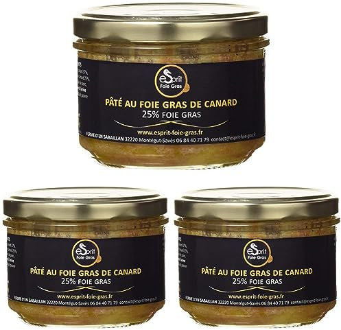 Esprit Foie Gras - Pâté au foie gras de canard (25% foie gras) 200 g - Conserverie familiale du Gers - Canard élevé et transformé dans le Gers - Terroir et gastronomie du Sud-Ouest (Lot de 3)